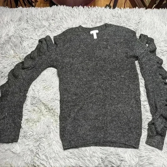 LEITH 164923 Women's Crew Neck Twist Sleeve Sweater Dark Gray Sz. XS - Picture 2 of 8